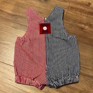 Denim baseball romper